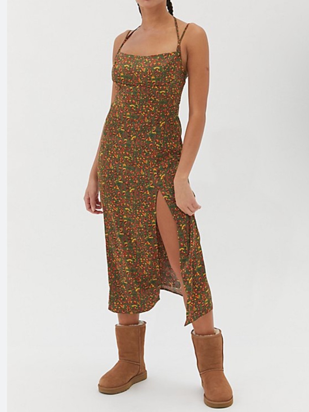 Uo Sasha Satin Midi Slip Dress In Green S